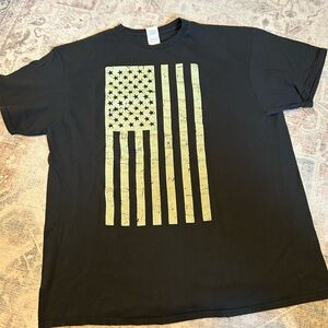 Black T-Shirt with Gold Flag Design